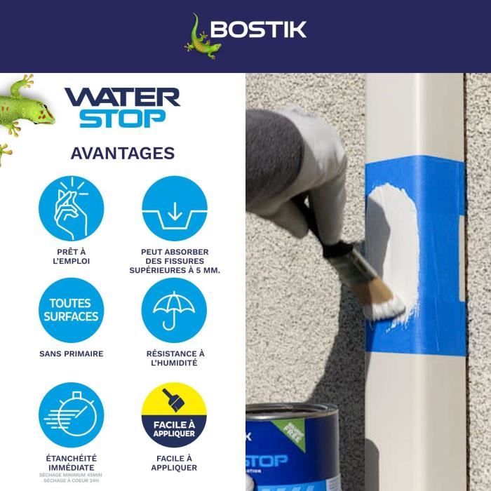 Membrane d'étanchéité - BOSTIK - Waterstop - Réparation fuites - Pot 1 kg - Gris