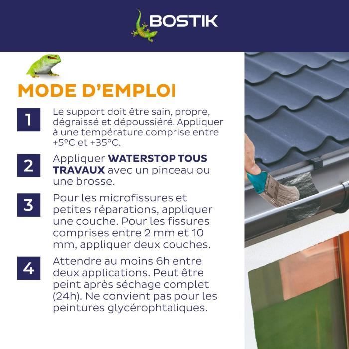 Membrane d'étanchéité - BOSTIK - Waterstop - Réparation fuites - Pot 1 kg - Gris