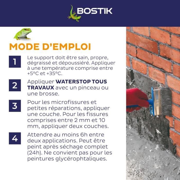 Membrane d'étanchéité - BOSTIK - Waterstop - Réparation fuites - Seau 6 kg - Gris