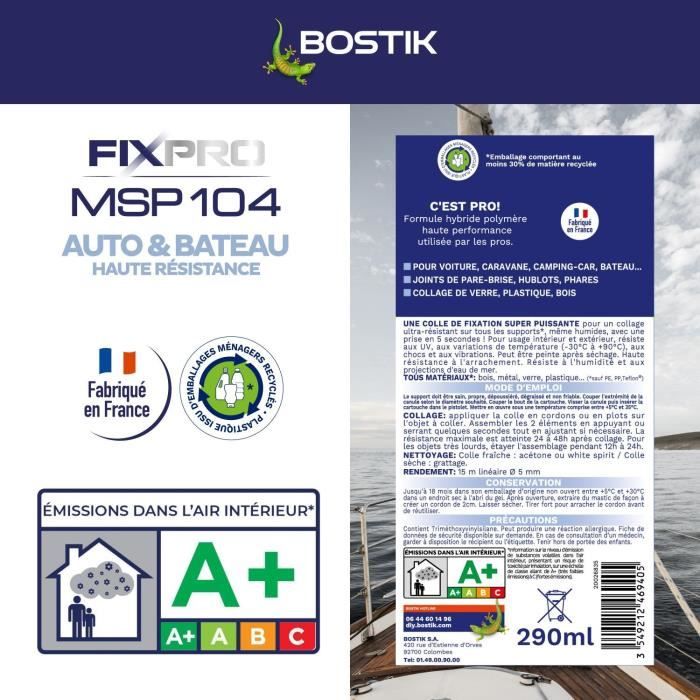 Mastic auto/bateau - BOSTIK - Fixpro MSP 104 - Colle et joint - Résiste intempéries et eau de mer - Noir - 290 ml