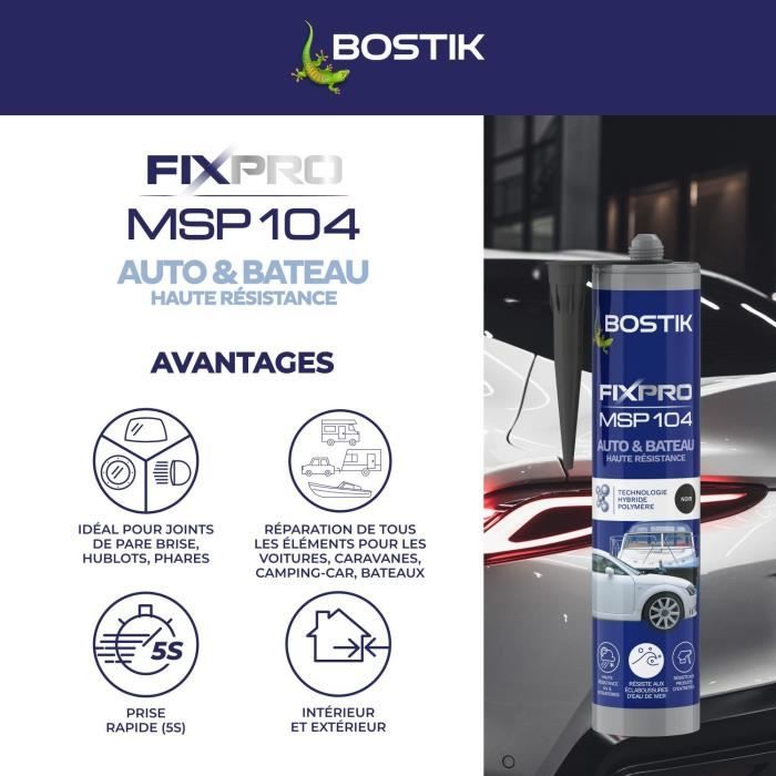 Mastic auto/bateau - BOSTIK - Fixpro MSP 104 - Colle et joint - Résiste intempéries et eau de mer - Noir - 290 ml