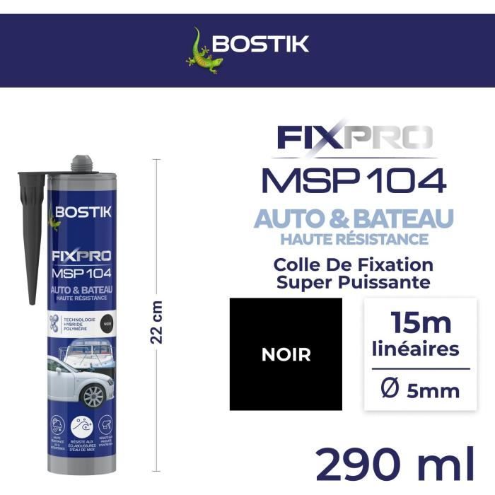 Mastic auto/bateau - BOSTIK - Fixpro MSP 104 - Colle et joint - Résiste intempéries et eau de mer - Noir - 290 ml