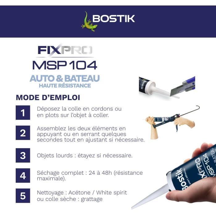 Mastic auto/bateau - BOSTIK - Fixpro MSP 104 - Colle et joint - Résiste intempéries et eau de mer - Blanc - 290 ml