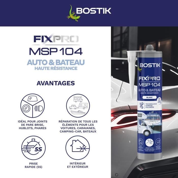 Mastic auto/bateau - BOSTIK - Fixpro MSP 104 - Colle et joint - Résiste intempéries et eau de mer - Blanc - 290 ml