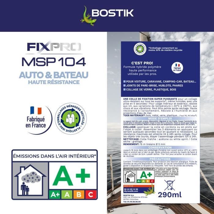 Mastic auto/bateau - BOSTIK - Fixpro MSP 104 - Colle et joint - Résiste intempéries et eau de mer - Blanc - 290 ml