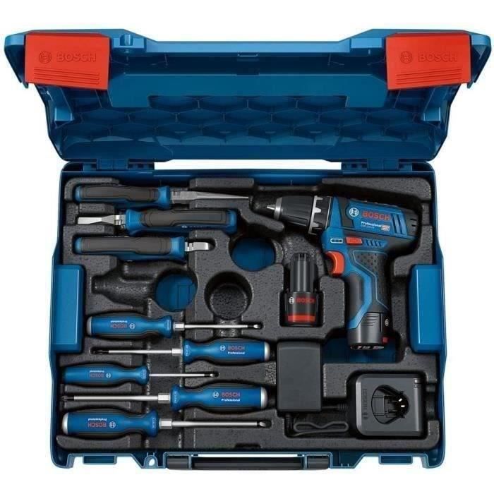 Perceuse-visseuse Bosch Professional GSR 12V-15 + outillage a main + 2 batteries 2.0Ah + Chargeur GAL 12V-20 - 060186810R
