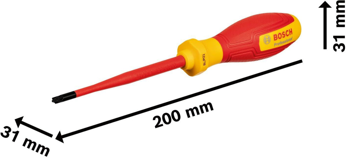 Bosch Professional tournevis VDE plat/PZ1x100 (certifié jusqu'a 1 000 V, isolé avec un élastomere thermoplastique (TPE))