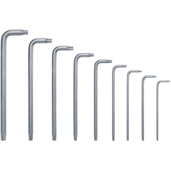 Bosch Set de 9 clés Torx (clés multitâches en acier S2 TX8-TX40 côté long surface antirouille, barrette de rangement)