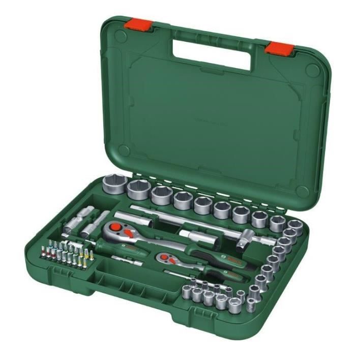 Bosch Set de 57 cliquets 1/4 + 1/2 (pour divers bricolages 55 accessoires couple élevé Softgrip coffret de transport)