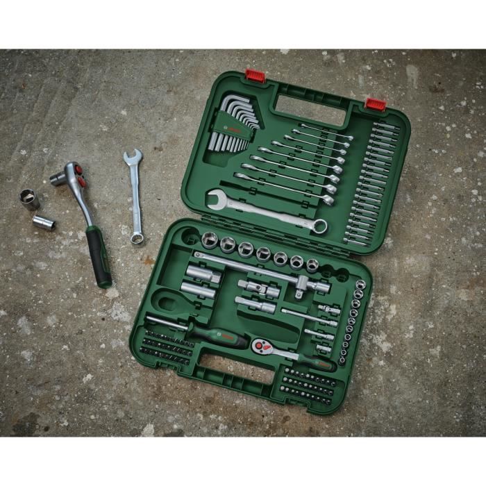 Bosch Set d'outils a main Advanced 132 pcs (pr tâches de fixation difficiles clés/clés mâles/cliquets/tournevis accessoires)
