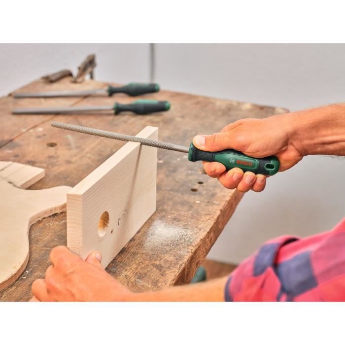 Bosch Set de 5 limes (limes ronde/demi-ronde/plate/triangulaire/carrée acier au carbure dur course moyenne 2 Softgrip)