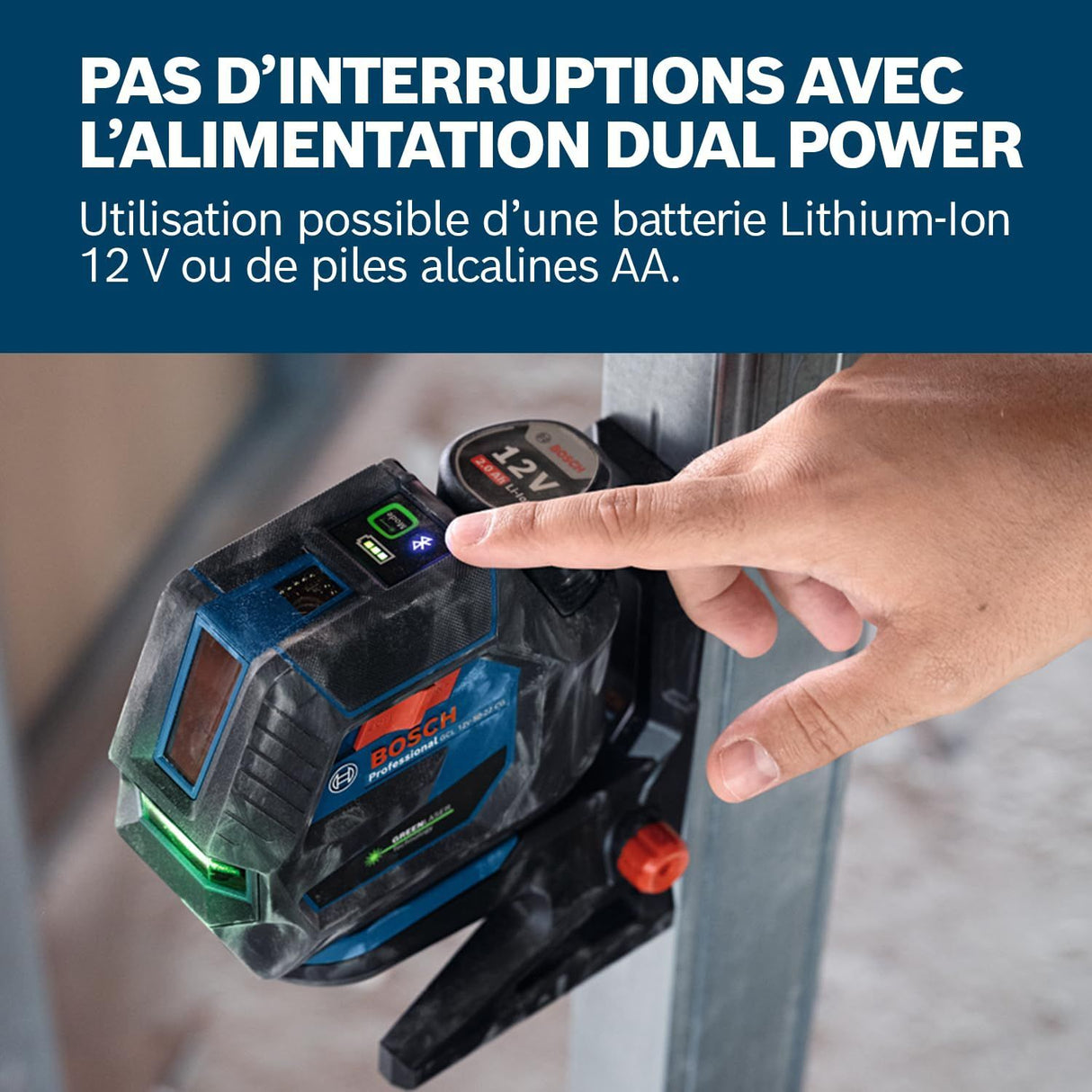 Bosch Professional laser combiné GCL 12V-50-22 CG (jusqu'a 50m, Dual Power, support RM20, 4 piles 1,5V, housse, Trépied BT 150)