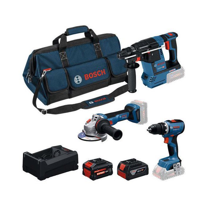COMBO KIT 3 OUTILS : GSR 18V-65 +GBH 18V-26 + GWS 18V-11 + batteries GBA 18V 5,0 + 1x EXBA 18V 5,5Ah + chargeur GAL 12V/18V