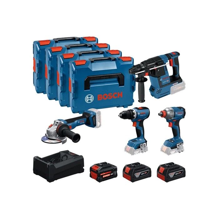 COMBO KIT 4 OUTILS : GSR 18V-65 + GDX 18V-285 + GBH 18V-26 + GWS 18V-11 + GBA 18V 2x5,0Ah + 1x EXBA 18V 5,5Ah + GAL 12V/18V-80 L
