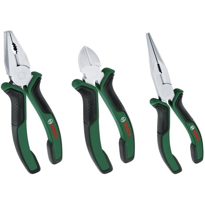 Bosch Home and Garden - Set de 3 pinces (universelle, a bec long, coupante diagonale endurantes ergonomiques)