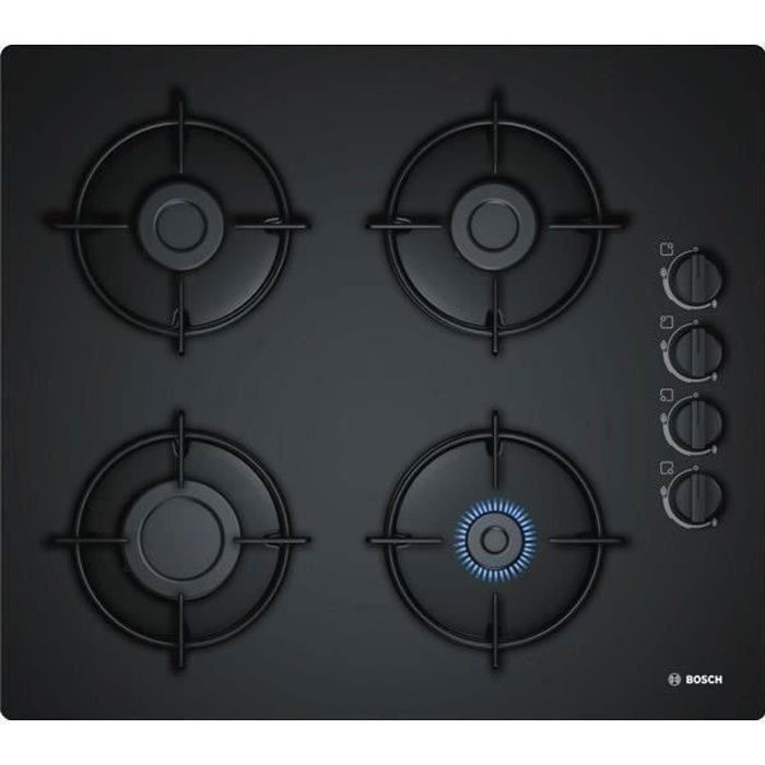 BOSCH POP6B6B10 Plaque de cuisson gaz - 4 foyers - 7400W - L56 x P48cm - Revetement verre trempÈ - Noir
