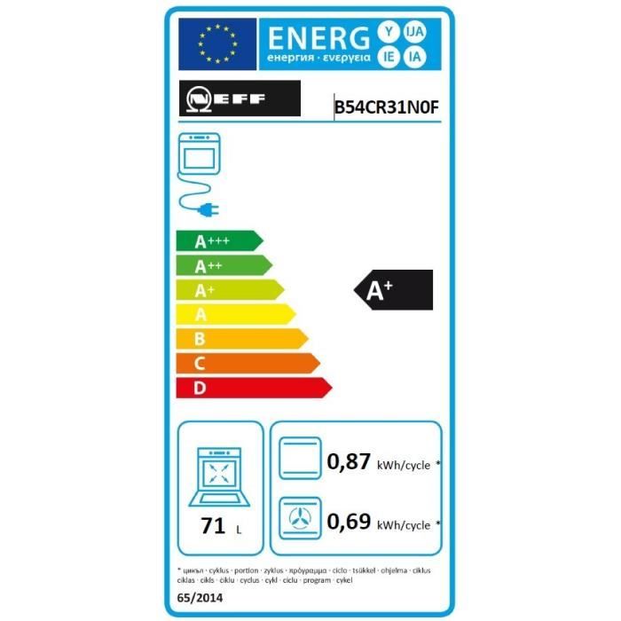 Four ecoclean Slide&Hide -NEFF N70 - B54CR31N0F - Noir - 14 modes de cuisson - 59,5 x 59,6 x 54,8 cm