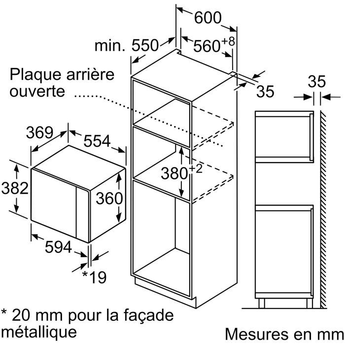 Micro-ondes encastrable - BOSCH Série 6 - BFL554MS0 - Noir / Inox - 59,4 x 38,8 x 38,3 cm