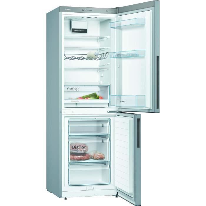 BOSCH KGV33VLEAS - RÈfrigÈrateur congÈlateur bas - 288L (194+94) - Froid brassÈ - L 60cm x H 176cm - Inox