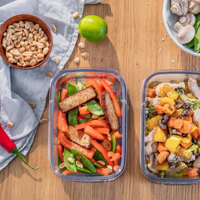 BOSCH - 3 boites de conservation sous vide hermétiques : 0,7L, 1,0L et 1,5L - Bac d'égouttement - Indicateur jour et mois - Tritan