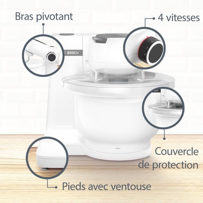 Robot pâtissier BOSCH Serie 2 MUMS2AW00 - 700 W - 4 vitesses - 3,8 L - Blanc