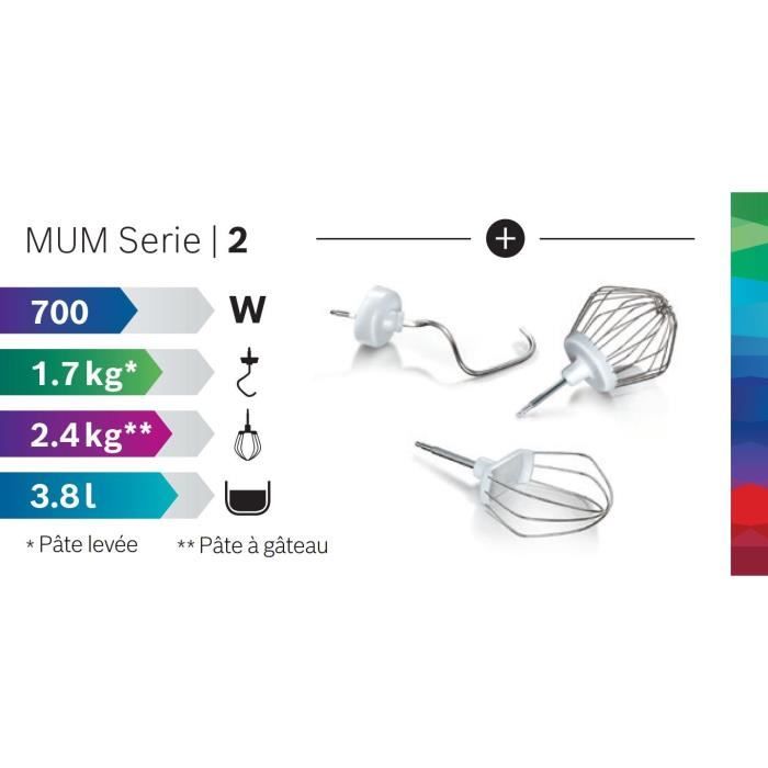 Robot pâtissier BOSCH Serie 2 MUMS2AW00 - 700 W - 4 vitesses - 3,8 L - Blanc