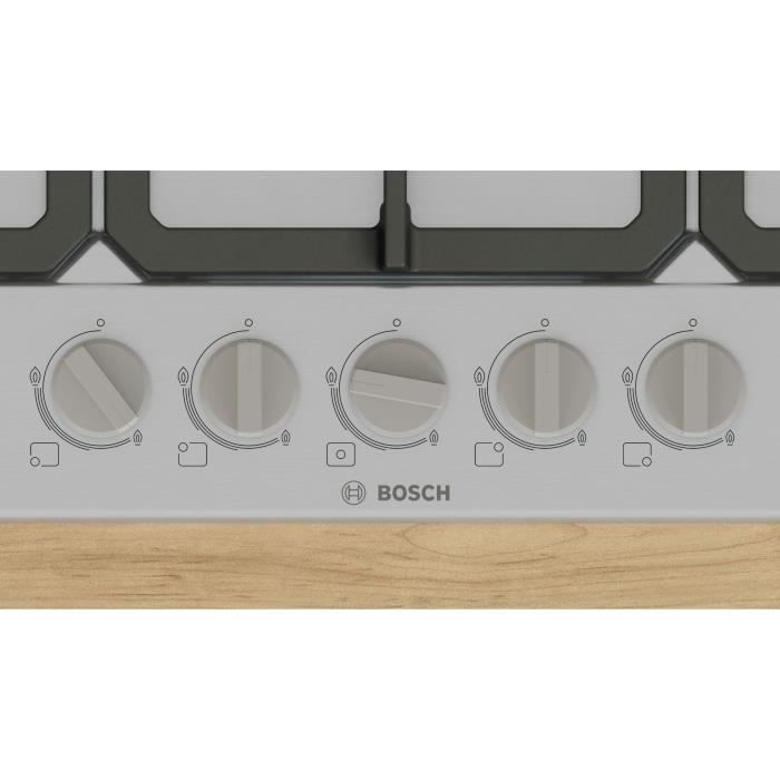 Table de cuisson a gaz - BOSCH Série 4 - 5 foyers - 52 x 75 x 4,5 cm - PGQ7B5K90 - Inox