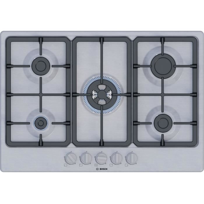 Table de cuisson a gaz - BOSCH Série 4 - 5 foyers - 52 x 75 x 4,5 cm - PGQ7B5K90 - Inox