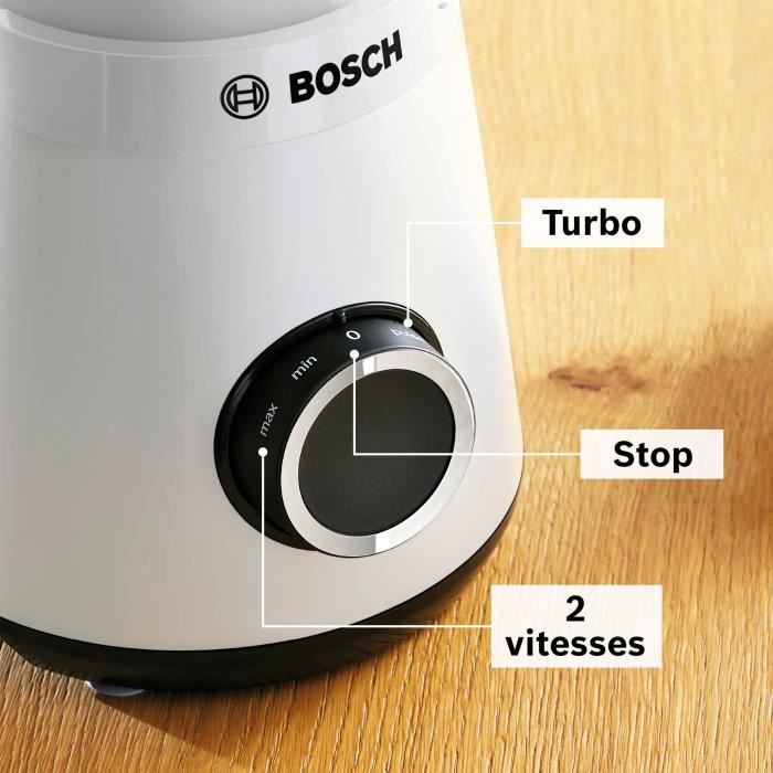 Blender VitaPower - BOSCH - MMB6141W - 1200 W - 30000 trs/min - 2 vitesses + turbo - Bol 2 L - 4 lames amovibles - Blanc