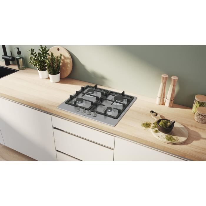 Table de cuisson a gaz - BOSCH Série 4 - 4 foyers - 52 x 58,2 x 4,5 cm - PGP6B5K90 - Inox
