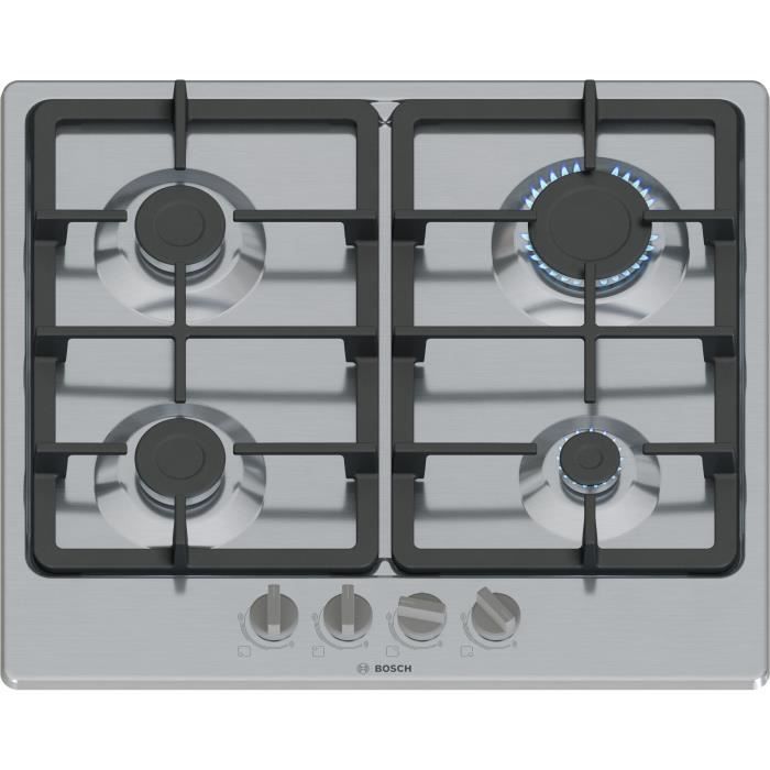 Table de cuisson a gaz - BOSCH Série 4 - 4 foyers - 52 x 58,2 x 4,5 cm - PGP6B5K90 - Inox