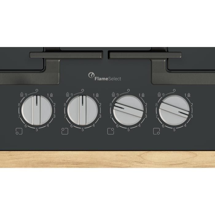 Table de cuisson a gaz - BOSCH Série 6 - 4 foyers - 52 x 59 x 4,5 cm - PPP6A6I40 - Noir