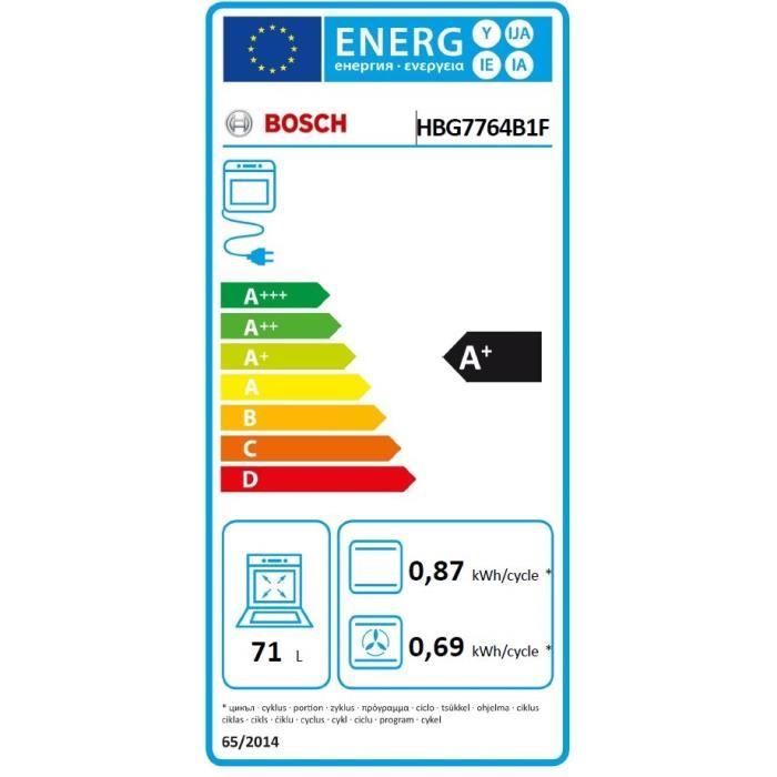 Four multifonction pyrolyse Softclose - BOSCH SER8 - HBG7764B1F - Noir - 71 L - Classe énergie A+ - 59,5 x 59,4 x 54,8 cm