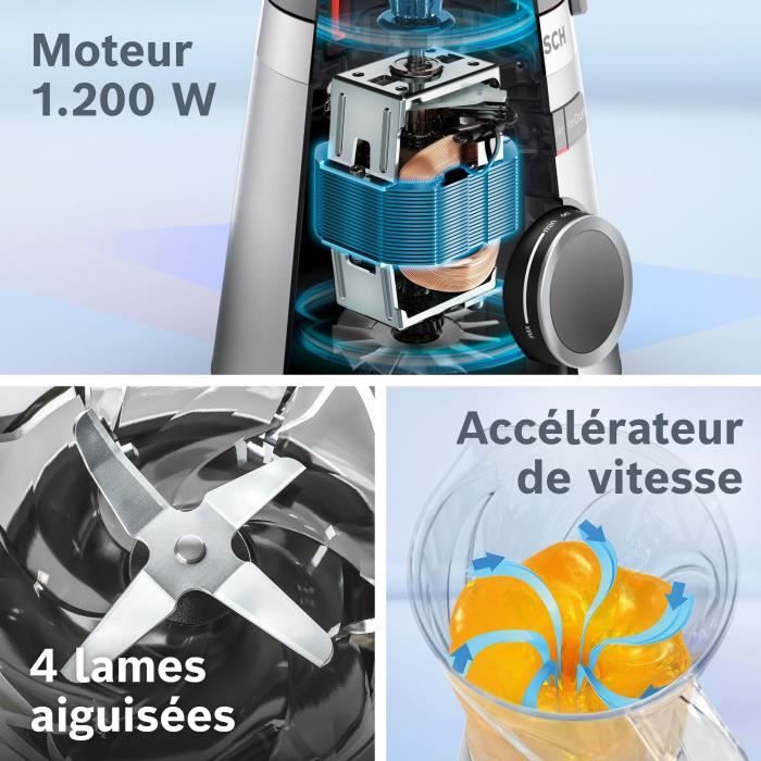 Blender VitaPower - BOSCH - MMB614GO - 1200 W - 30.000 trs/mn - 2 vitesses + Turbo - Bol 2 L - noir