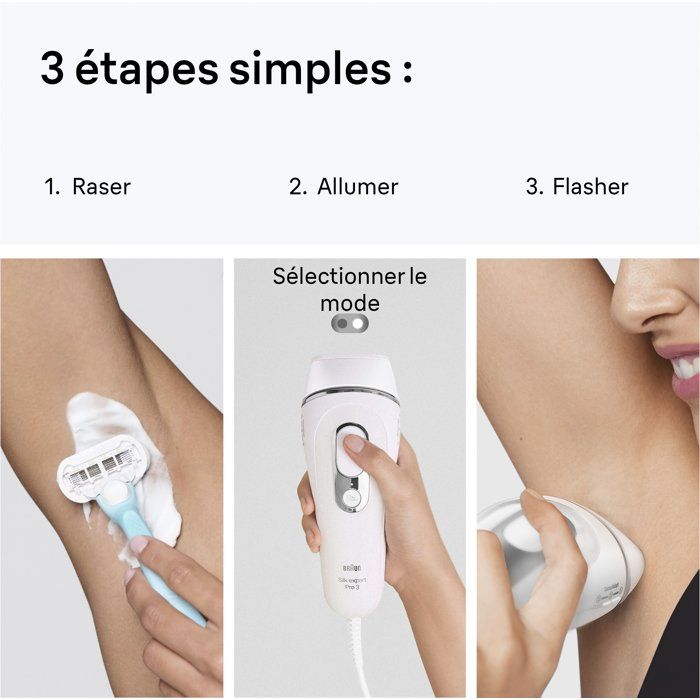 Épilateur a lumiere pulsée - BRAUN - IPL PL3020 - 300 000 flashs - Blanc