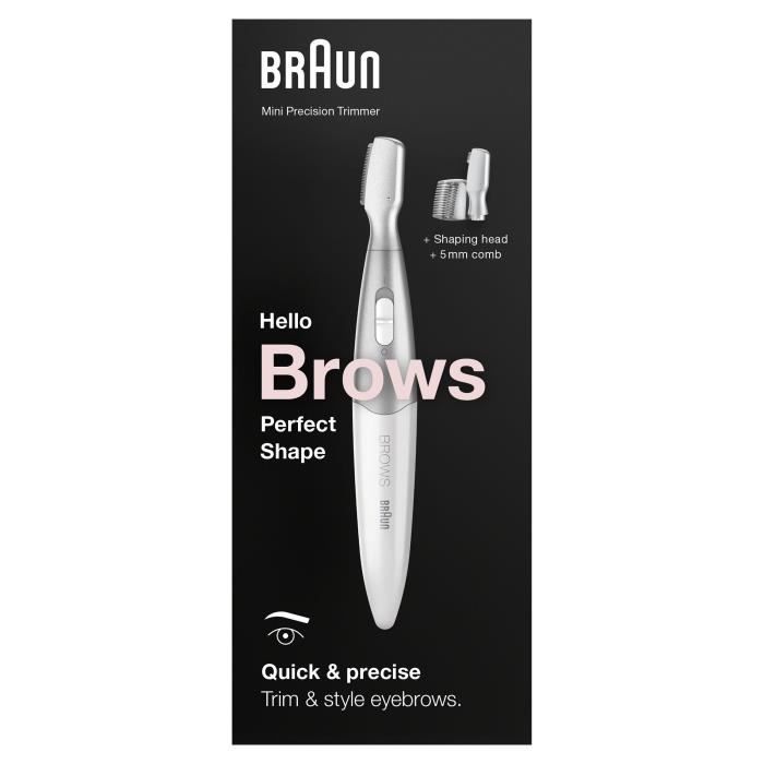 Mini-tondeuse de précision - BRAUN - FG1106 Sourcils- 1 vitesse - Pile - Gris / Blanc