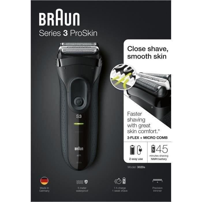 Rasoir Èlectrique BRAUN Series 3 ProSkin 3020s - sans fil - 45 mn -