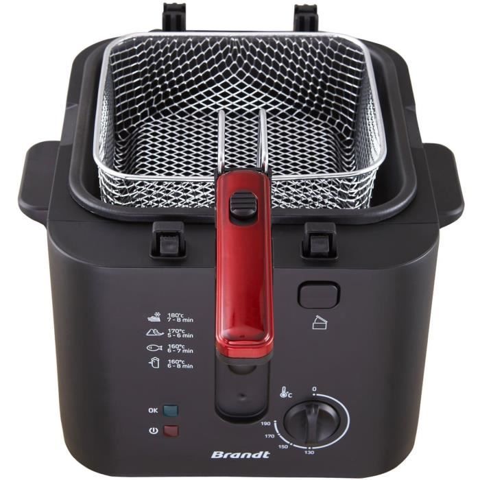 Friteuse électrique - BRANDT - FRI25R - Cuve fixe - 2,5 L d'huile + 1kg de frites - Hublot de contrôle - Rouge / Noir
