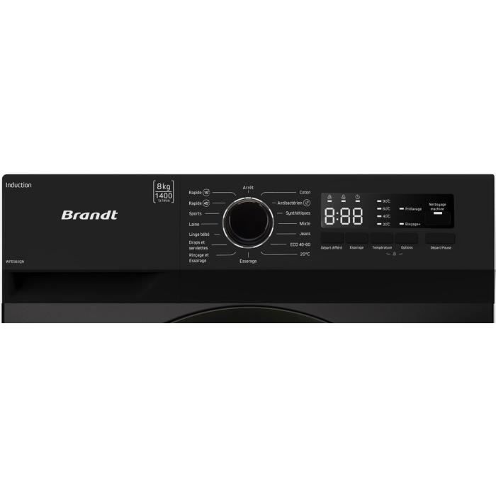 Lave-linge hublot BRANDT WFB383QN - 8 kg - Induction - L60 cm - Classe A - 1400 trs/min - Noir