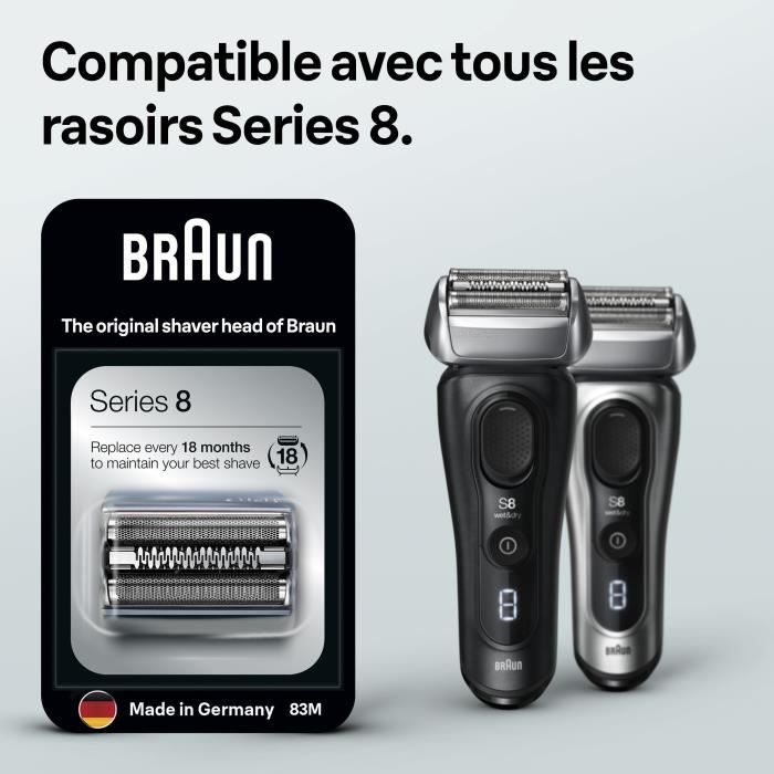 Cassette de Rechange - BRAUN - 83M - Pour rasoir Èlectrique Series 8 - ArgentÈ