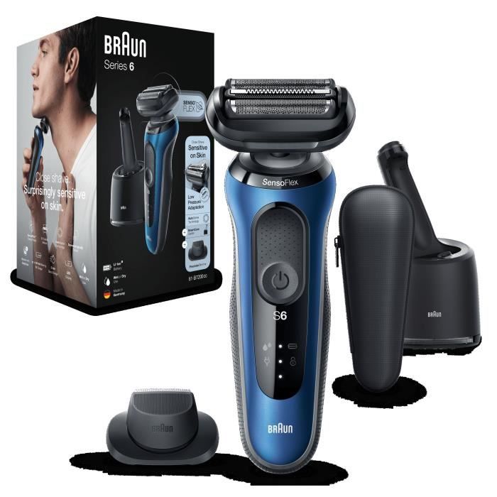 Rasoir …lectrique BRAUN Series 6 61-B7200cc - Tete pivotante SensoFlex et lames SensoFoil - Bleu