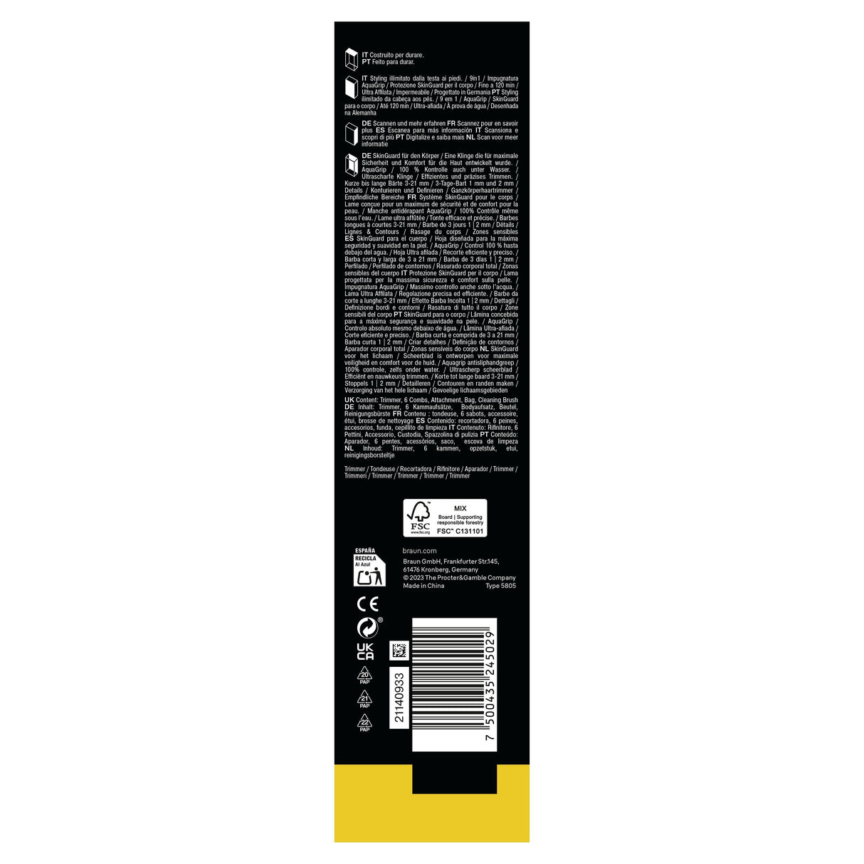 Tondeuse cheveux et barbe - Série 5- BRAUN - AIO5540 - 120 min - 14 réglages - Noir