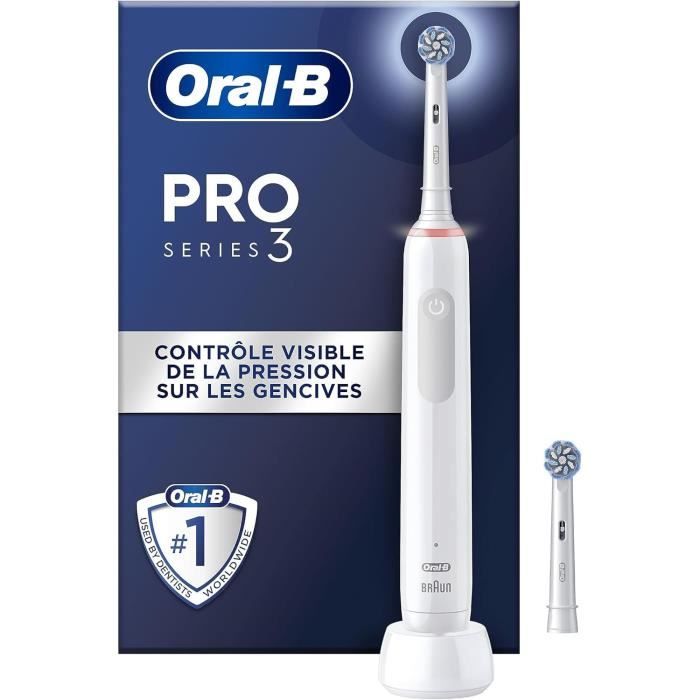 Brosse a Dents …lectrique Oral-B Pro 3 3000 Blanche - 2 Brossettes - Tete Ronde - 3 Modes de Brossage