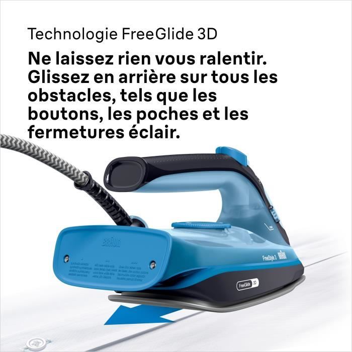 Fer vapeur - BRAUN - FI3194BK FreeStyle 3 - Puissance 2400 W - Vapeur constante 45 g/min Pressing 200g/min - Semelle SuperCeramic