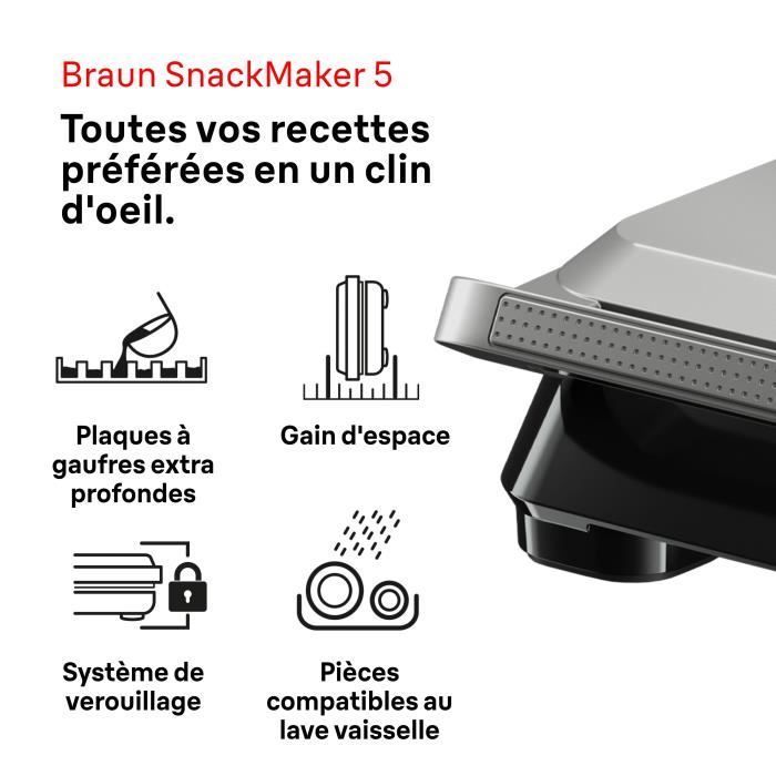 Grill - BRAUN - Sandwich Maker 5 SM5006 - 800 W - Inox / Noir