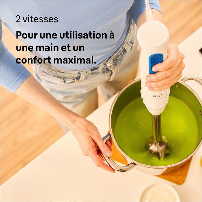 Mixeur plongeant - BRAUN - MultiQuick MQ30001M - 900 W - 2 vitesses - Blanc / Bleu