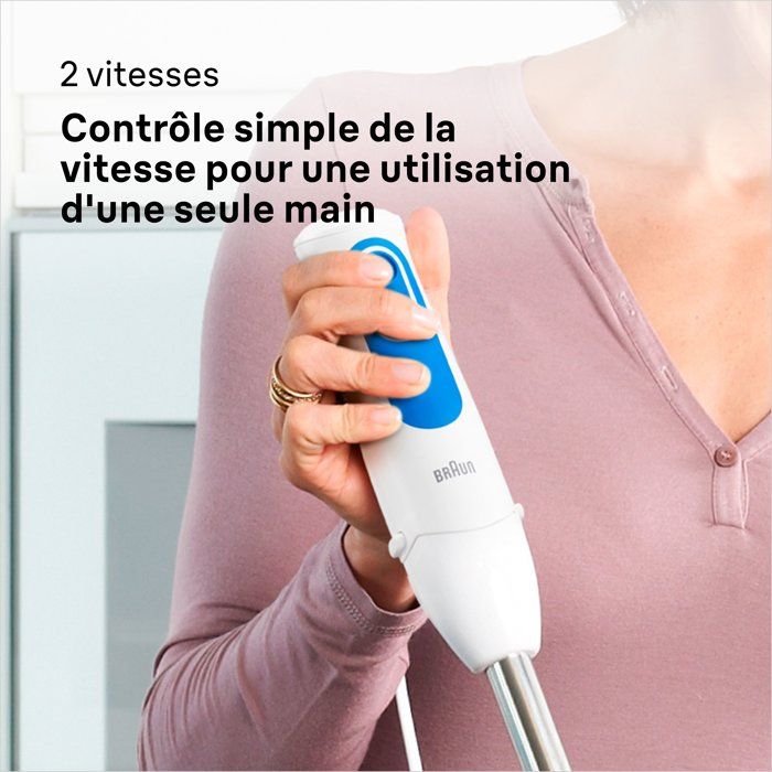 Mixeur plongeant BRAUN MQ3000WH Smoothie Plus - Pied mixeur Blanc et Bleu