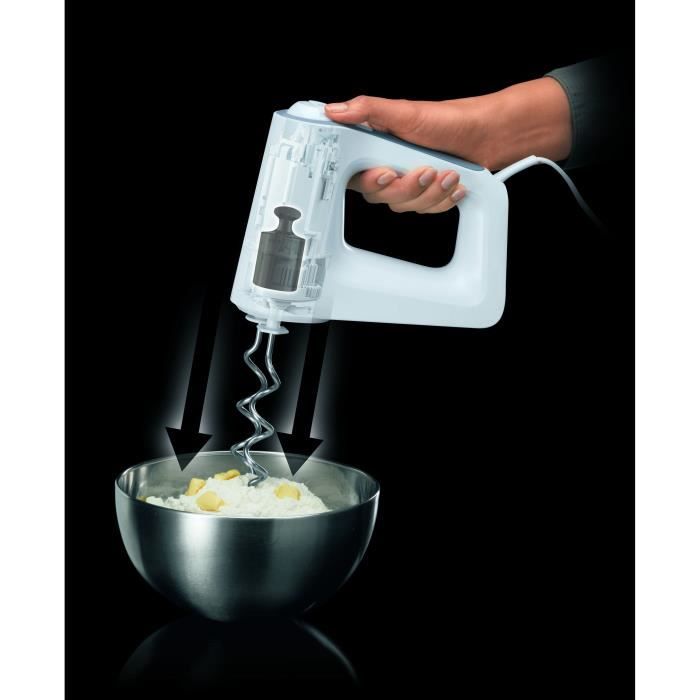 Batteur et mixeur Èlectrique MultiMix 3 - BRAUN - HM3105WH - 500W - 5 vitesses + Pulse - PowerBell