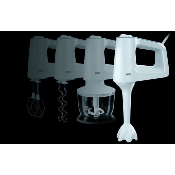 Batteur et mixeur Èlectrique MultiMix 3 - BRAUN - HM3105WH - 500W - 5 vitesses + Pulse - PowerBell