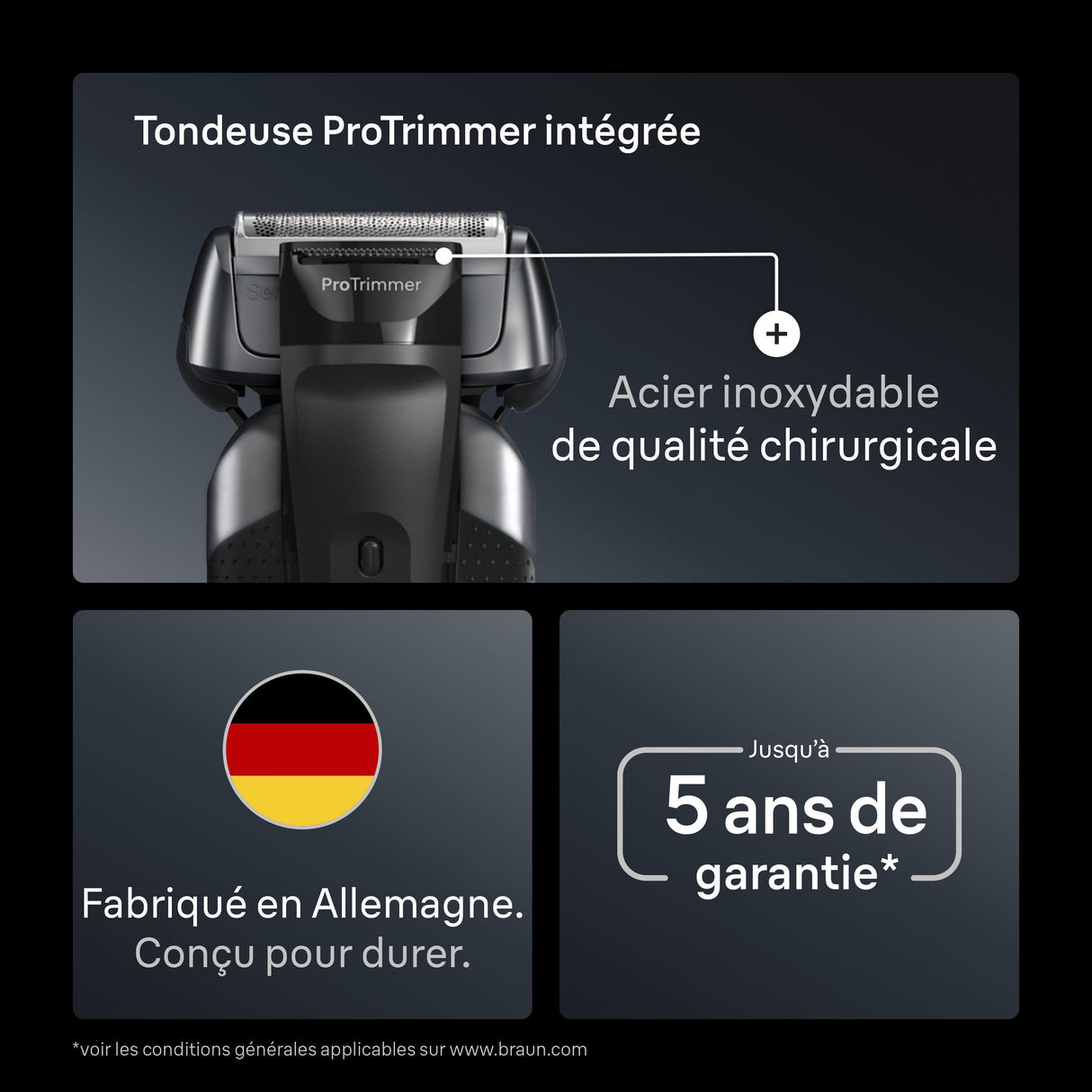 Rasoir électrique BRAUN Series 8 - Noir - Autonomie 60 minutes - Charge rapide 5 minutes
